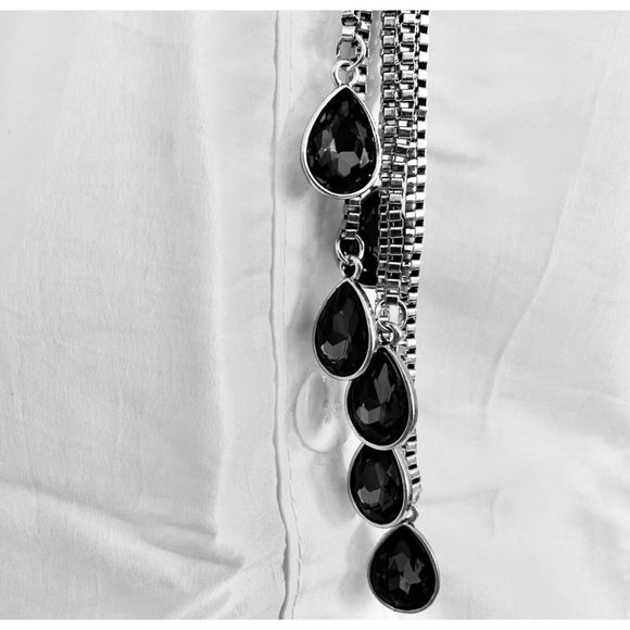 Teardrop Necklace with Black Crystals Beads and Charms-Silver Color Necklace - Picture 3 of 4